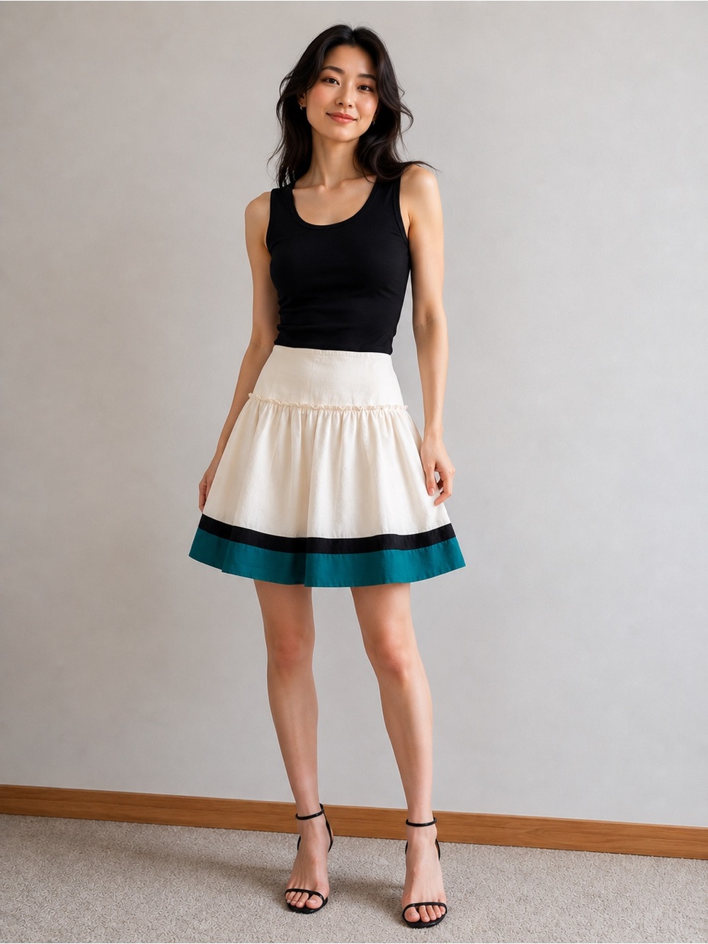 The Limited Cream Teal Colorblock Skirt Size 0